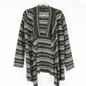 Notations Cardigan Sweater Women Medium Brown Striped Waterfall Open Front